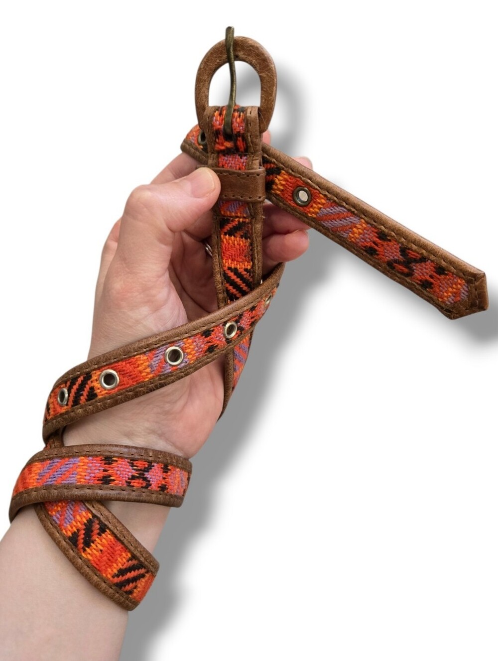 womens brown leather belt western skinny Sz 26-37" southwest Michael Stars VTG